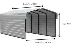 Arrow Atv|Golf Cart-15 x 10 x 7 ft Charcoal Carport with 2-sided Enclosure