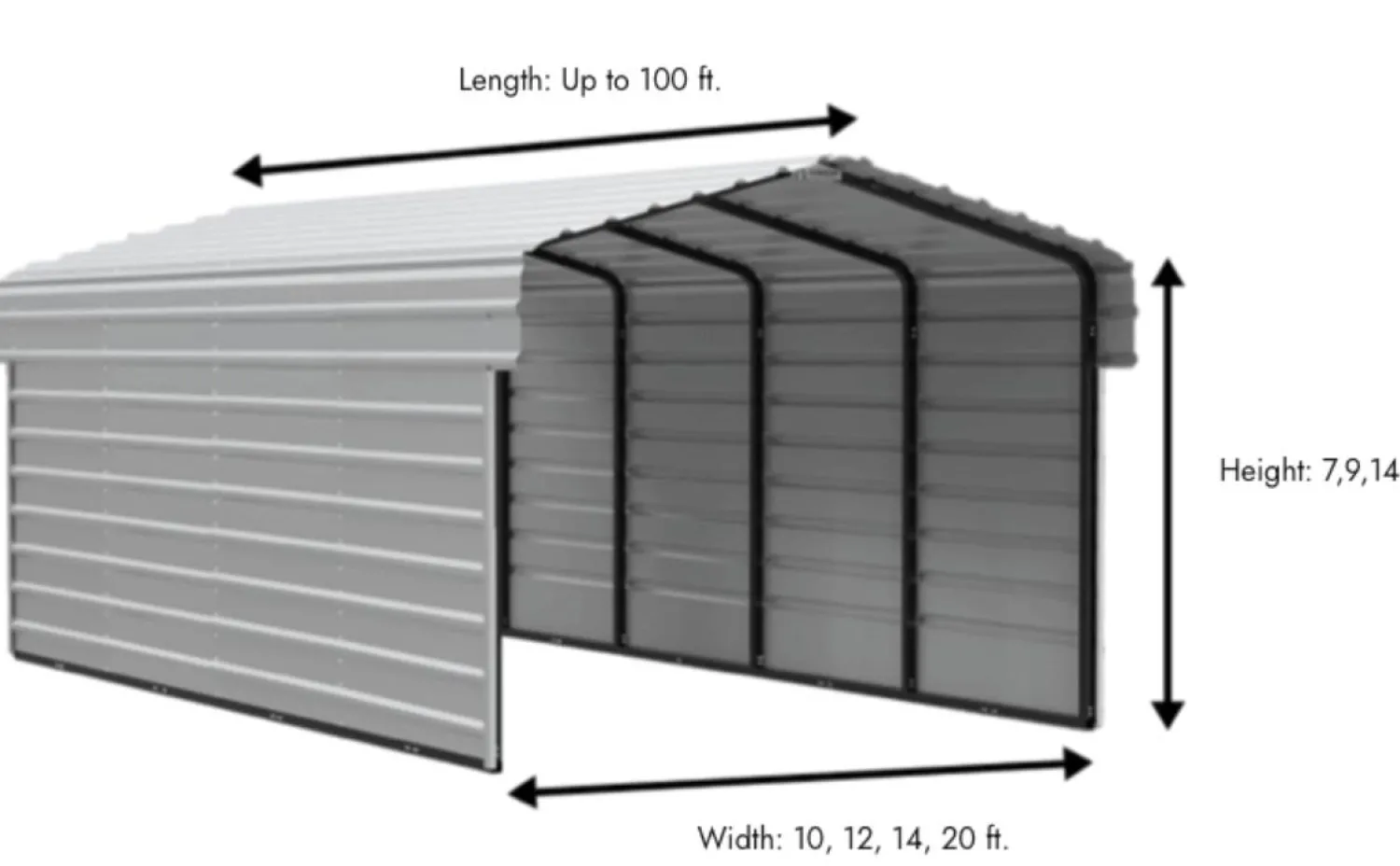 Arrow Atv|Golf Cart-15 x 10 x 7 ft Charcoal Carport with 2-sided Enclosure