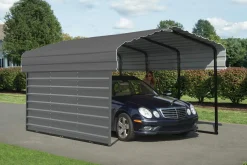 Arrow Atv|Golf Cart-15 x 10 x 7 ft Charcoal Carport with 2-sided Enclosure