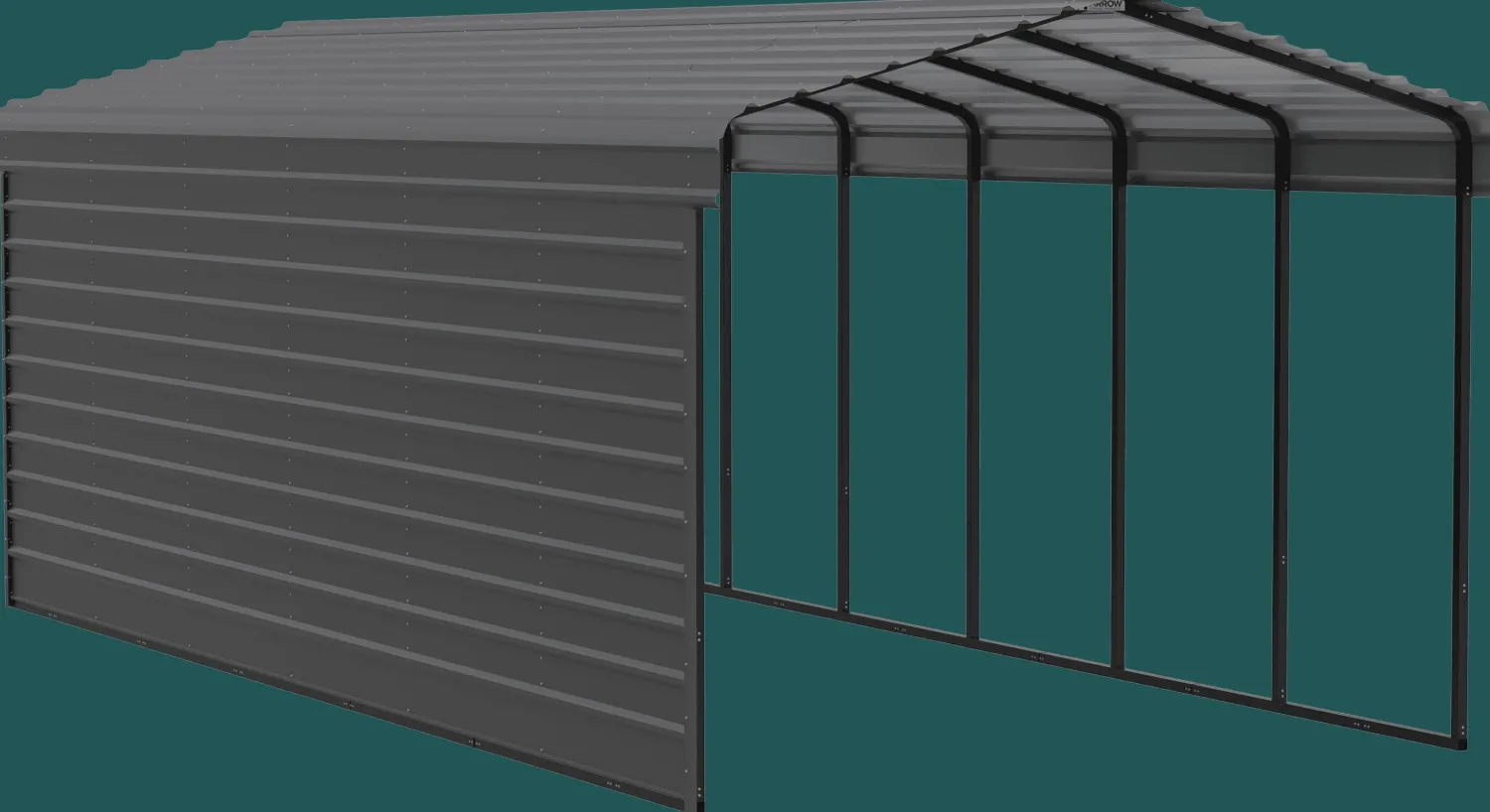 Arrow Atv|Golf Cart-15 x 10 x 7 ft Charcoal Carport with 2-sided Enclosure