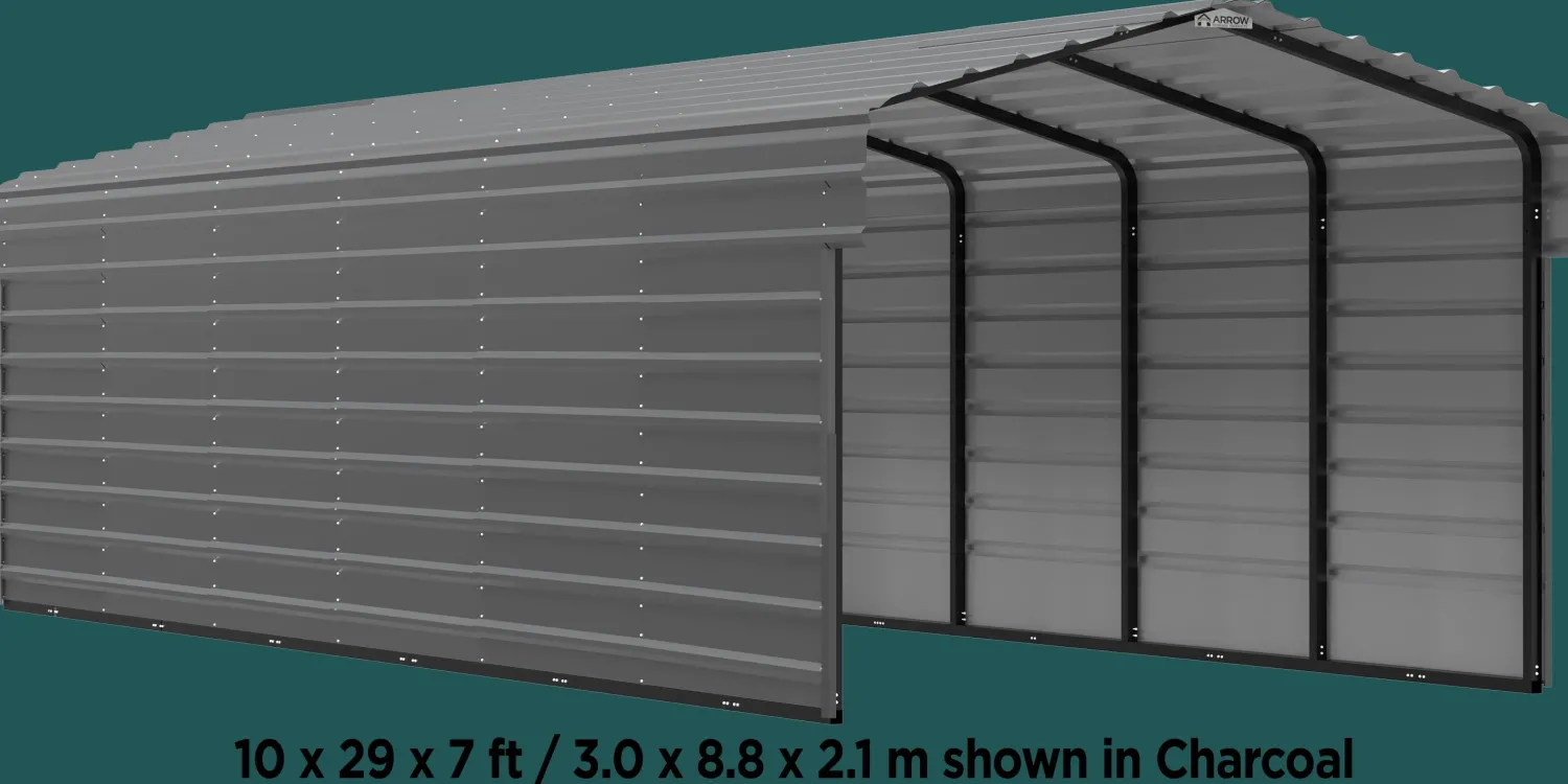 Arrow Atv|Golf Cart-15 x 10 x 7 ft Charcoal Carport with 2-sided Enclosure