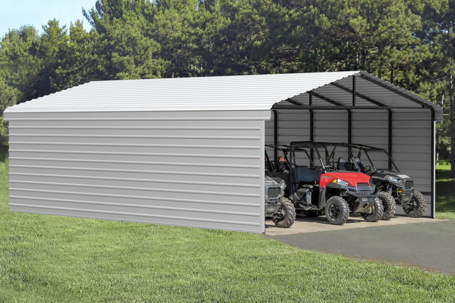 Arrow Atv|Golf Cart-15 x 10 x 7 ft Charcoal Carport with 2-sided Enclosure