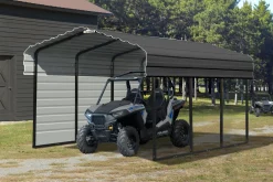 Arrow Atv|Golf Cart-15 x 10 x 7 ft Charcoal Carport with 2-sided Enclosure