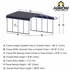 Arrow Truck/Suv|Auto-12 x 20 x 7 ft Charcoal Carport