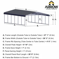 Arrow Truck/Suv|Auto-20 x 29 x 7 ft Charcoal Carport
