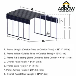 Arrow Auto-10 x 20 x 7 ft Charcoal Carport