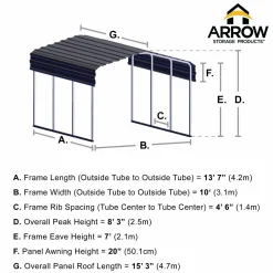 Arrow Boat|Atv-10 x 15 x 7 ft Eggshell Carport