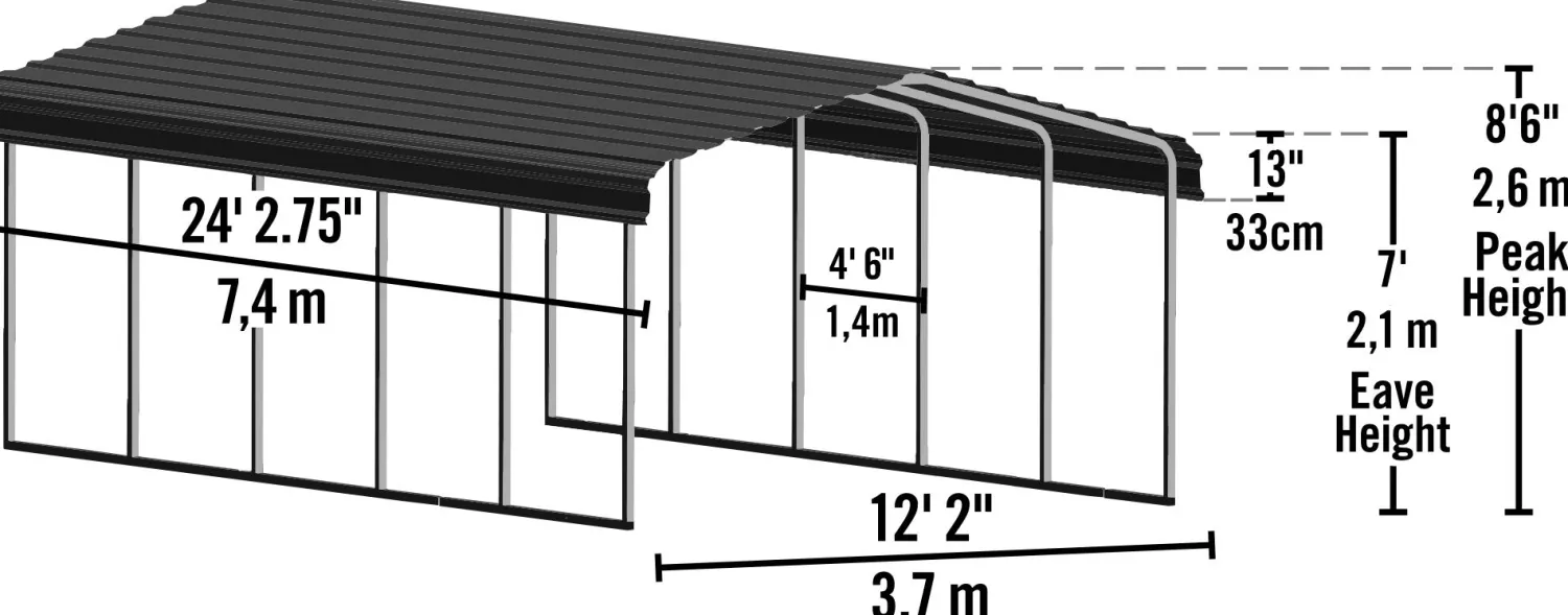 Arrow Truck/Suv-12 x 24 x 7 ft Eggshell Carport