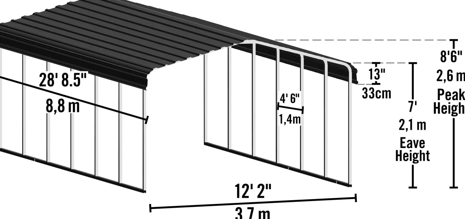Arrow Truck/Suv-12 x 29 x 7 ft Eggshell Carport