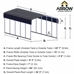 Arrow Auto-10 x 24 x 7 ft Eggshell Carport
