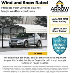 Arrow Auto-10 x 24 x 7 ft Eggshell Carport