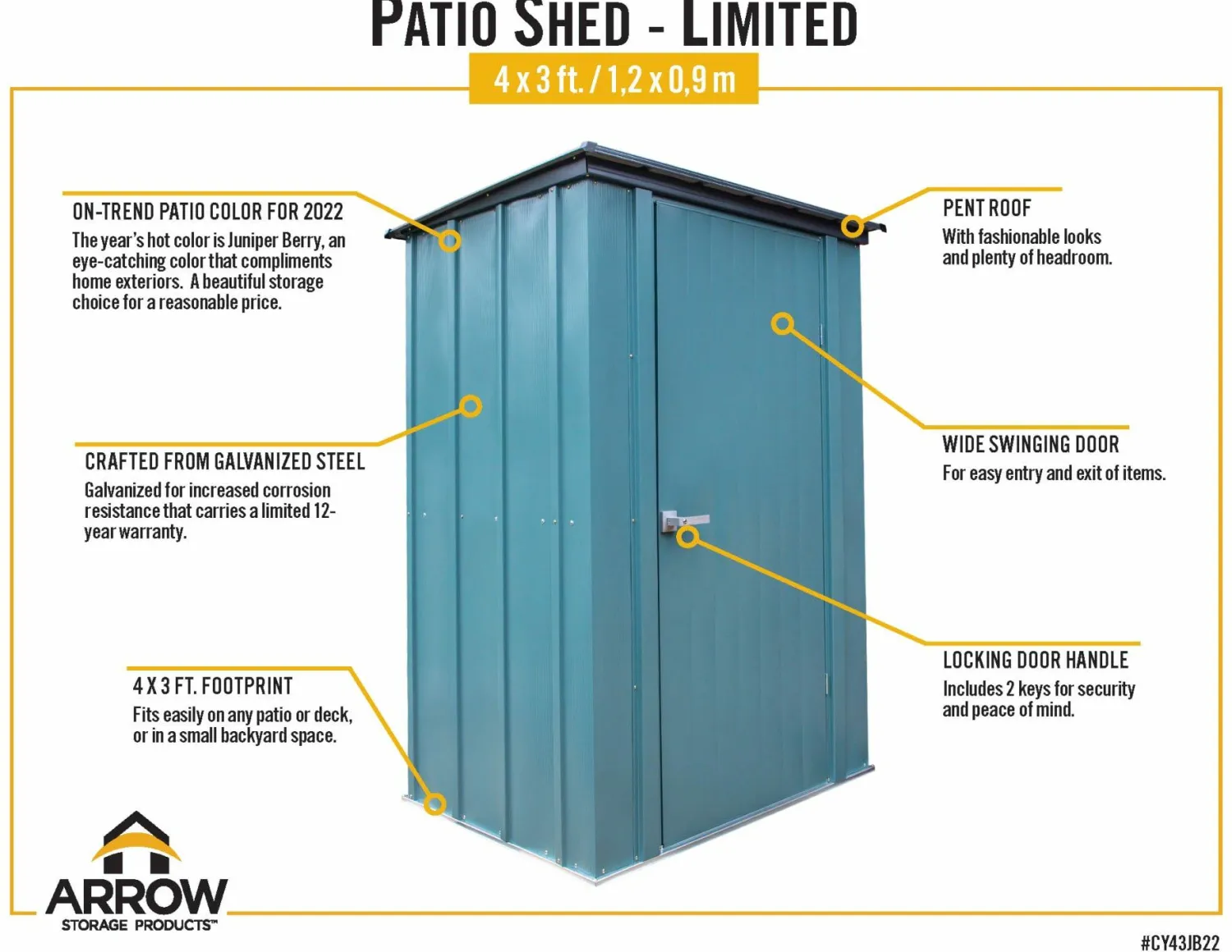 Arrow Metal Sheds-4 x 3 x 6 ft Green Shed