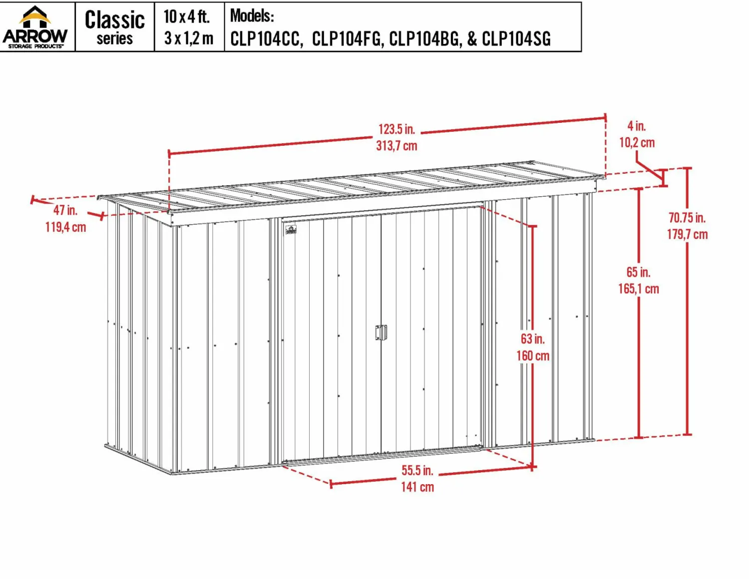 Arrow Metal Sheds-10 x 4 x 6 ft Green Shed