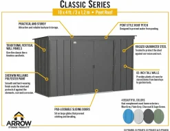 Arrow Metal Sheds-10 x 4 x 6 ft Green Shed