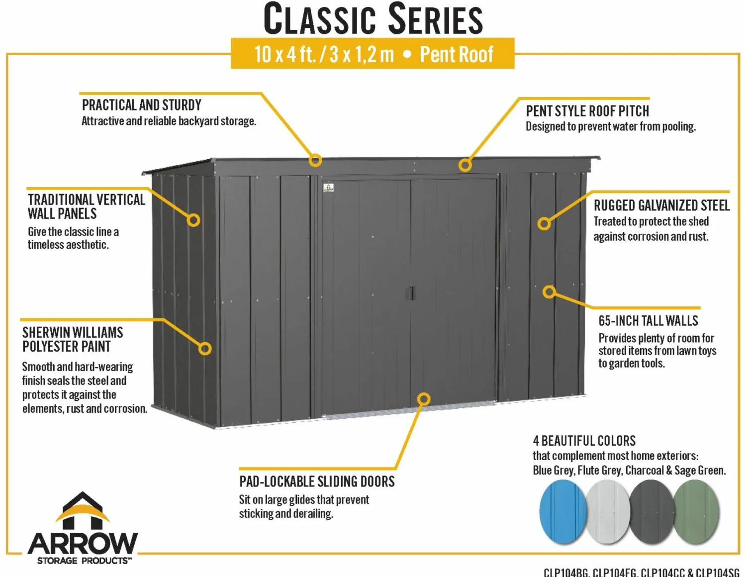 Arrow Metal Sheds-10 x 4 x 6 ft Green Shed