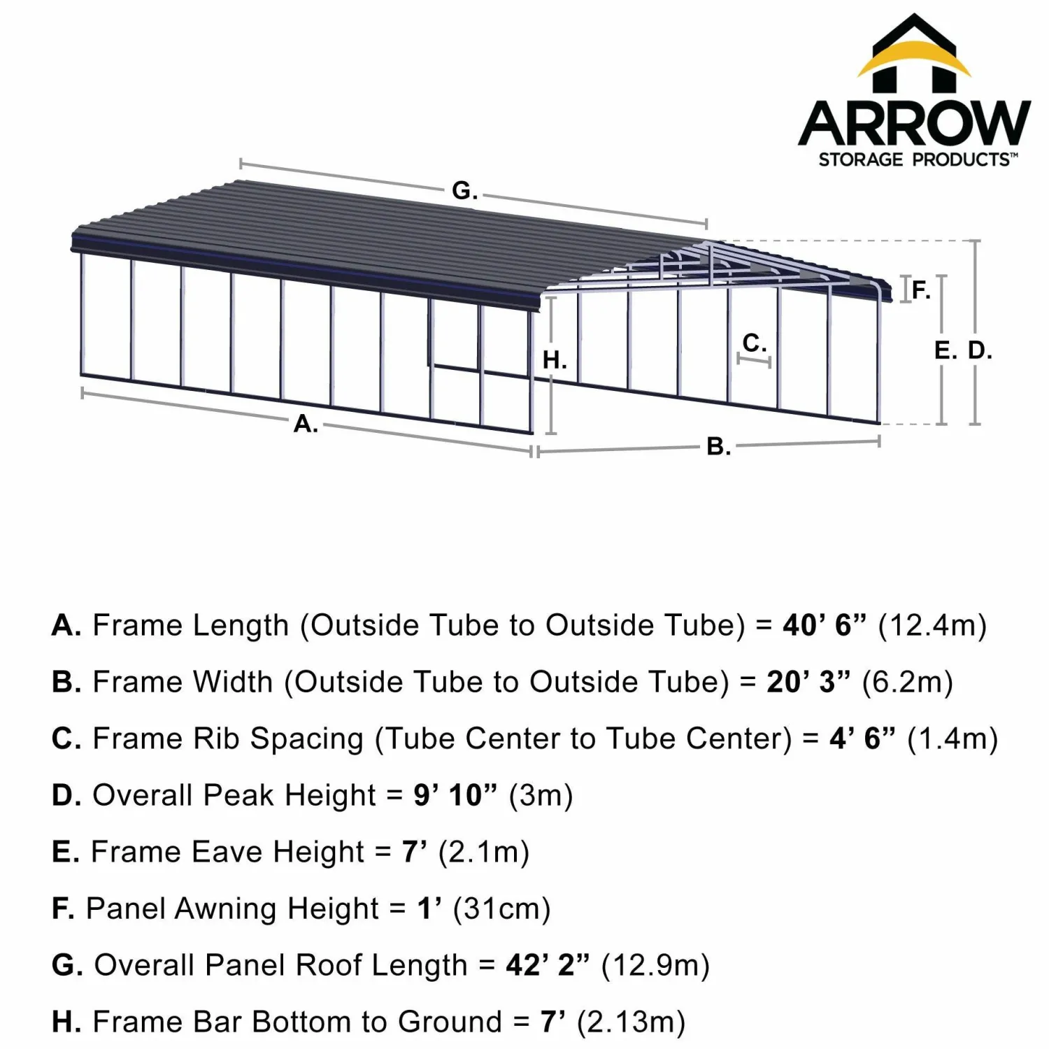 Arrow Truck/Suv-Carport, 20 ft. x 42 ft. x 7 ft. Eggshell