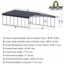 Arrow Truck/Suv|Auto-Carport, 20 ft. x 33 ft. x 7 ft. Charcoal