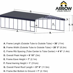 Arrow Truck/Suv|Auto-Carport, 20 ft. x 38 ft. x 7 ft. Eggshell