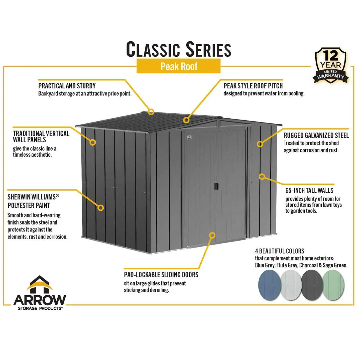 Arrow Garden Sheds|Metal Sheds-Classic Steel Storage Shed, Sage Green