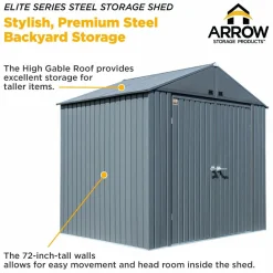 Arrow Metal Sheds-Elite 10 x 8 x 8 ft Anthracite Steel Storage Shed
