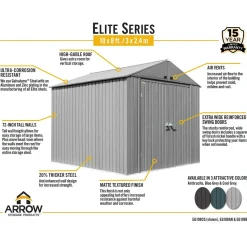 Arrow Metal Sheds-Elite 10 x 8 x 8 ft Anthracite Steel Storage Shed