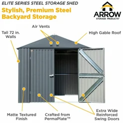 Arrow Metal Sheds-Elite 10 x 8 x 8 ft Anthracite Steel Storage Shed