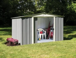 Arrow Metal Sheds-Euro Hamlet 10 x 6 x 6 ft Gray Shed with Skylight