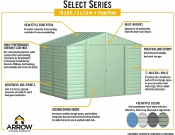 Arrow Metal Sheds-Select 10 x 8 x 8 ft Green Shed