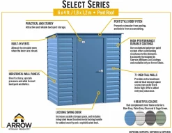 Arrow Metal Sheds-Select 6 x 4 x 6 ft Grey Shed