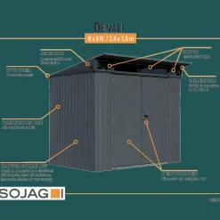 Sojag Metal Sheds-Denali Steel Storage Shed, 8 ft. x 5 ft. Anthracite