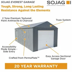 Sojag Metal Garages-Everest Steel Garage, Wind and Snow Rated Storage Building Kit