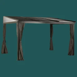 Sojag Wall-Mounted Gazebos-Francfort Wall-Mounted Hardtop Gazebo, 10 ft. x 12 ft. Dark Brown
