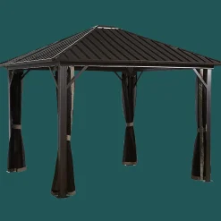Sojag Hard-Top Gazebos-Genova Hardtop Gazebo, 12 ft. x 12 ft. Dark Brown