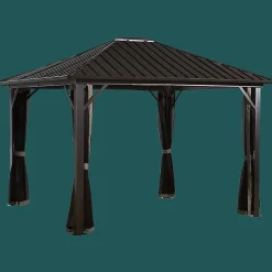 Sojag Hard-Top Gazebos-Genova Hardtop Gazebo, 12 ft. x 12 ft. Dark Brown