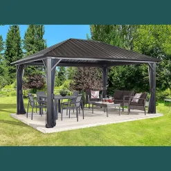 Sojag Hard-Top Gazebos-Genova Hardtop Gazebo, 12 ft. x 16 ft. Dark Brown