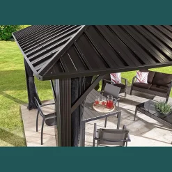 Sojag Hard-Top Gazebos-Genova Hardtop Gazebo, 12 ft. x 16 ft. Dark Brown