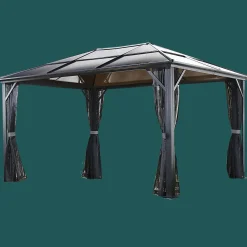 Sojag Hard-Top Gazebos-Meridien Hardtop Gazebo, 10 ft. x 14 ft. Dark Gray