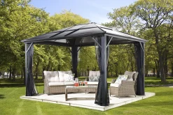 Sojag Hard-Top Gazebos-Meridien Hardtop Gazebo, 10 ft. x 14 ft. Dark Gray