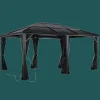 Hard-Top Gazebos-Meridien Hardtop Gazebo, 12 ft. x 16 ft. Dark Gray