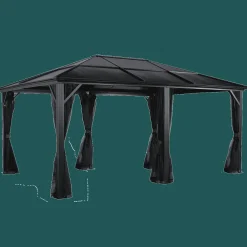 Hard-Top Gazebos-Meridien Hardtop Gazebo, 12 ft. x 16 ft. Dark Gray