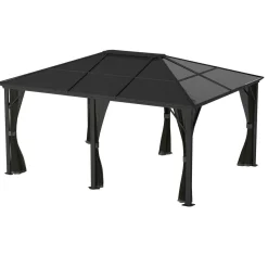 Hard-Top Gazebos-Meridien Hardtop Gazebo, 12 ft. x 16 ft. Dark Gray