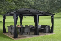 Hard-Top Gazebos-Meridien Hardtop Gazebo, 12 ft. x 16 ft. Dark Gray