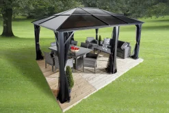 Hard-Top Gazebos-Meridien Hardtop Gazebo, 12 ft. x 16 ft. Dark Gray
