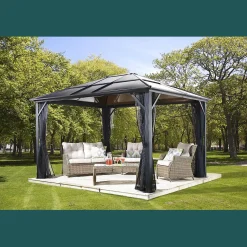 Sojag Hard-Top Gazebos-Meridien Hardtop Gazebo, 10 ft. x 10 ft. Dark Gray