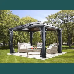Sojag Hard-Top Gazebos-Meridien Hardtop Gazebo, 10 ft. x 12 ft. Dark Gray