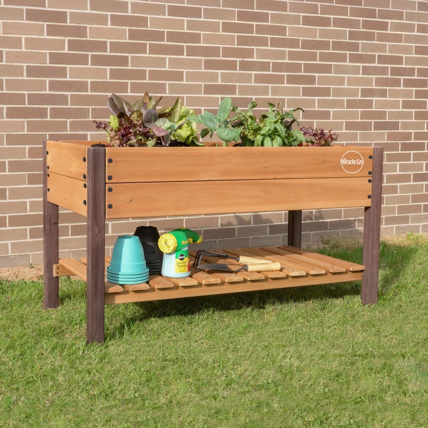 Miracle-Gro Raised Beds-Wood 2 x 4 x 2.3 ft Raised Garden Planter with Shelf