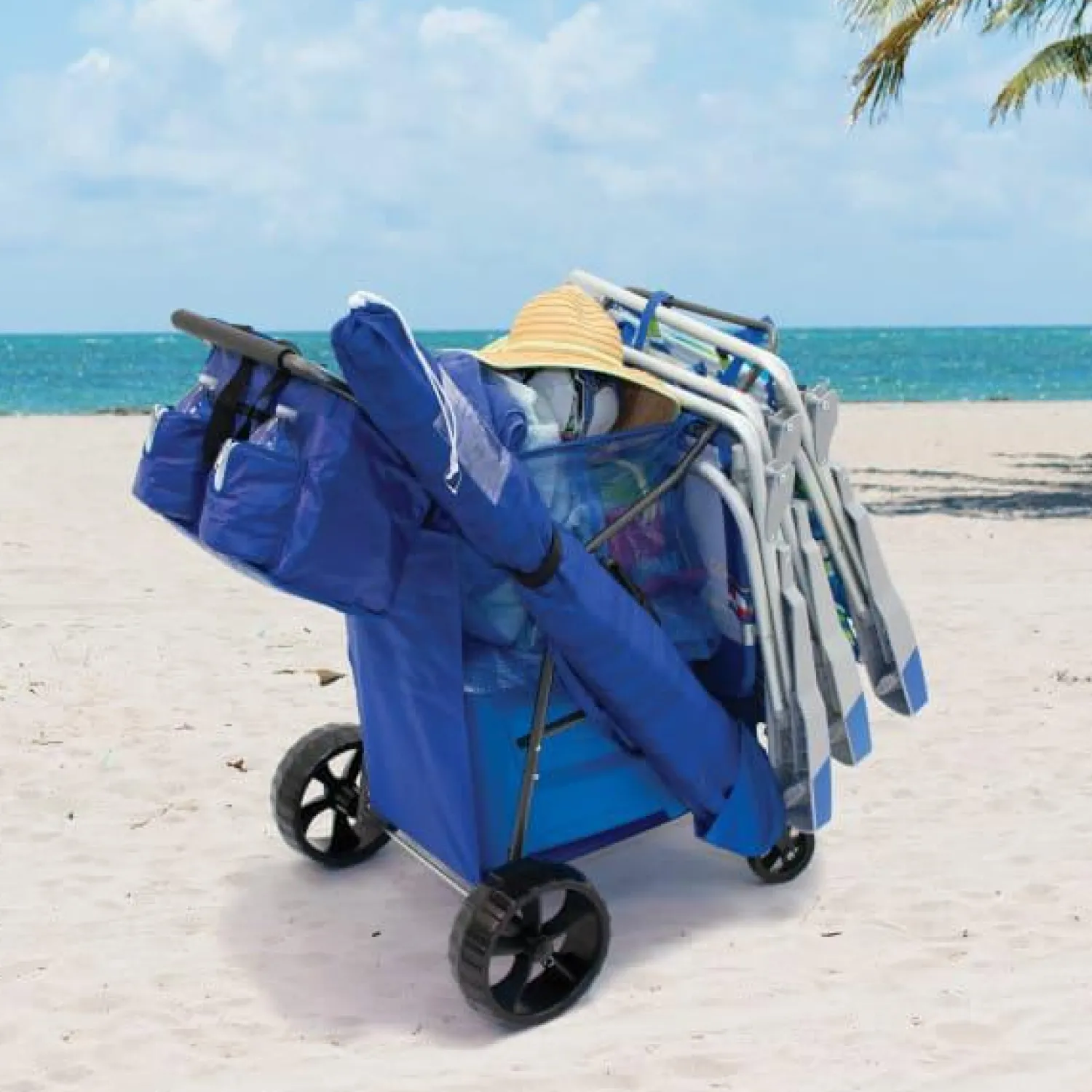 Rio Beach Beach Carts-Blue Deluxe Wonder Wheeler Beach Cart
