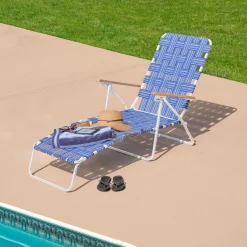 Camp & Go Beach Lounge Chairs-RIO Folding Web Lounge Chair, Blue / White