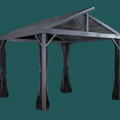 Sojag Hard-Top Gazebos-Sanibel II Hardtop Gazebo, 10 ft. x 10 ft. Light Gray