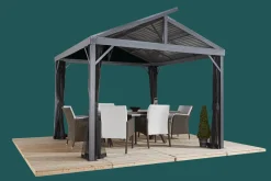 Sojag Hard-Top Gazebos-Sanibel II Hardtop Gazebo, 10 ft. x 10 ft. Light Gray